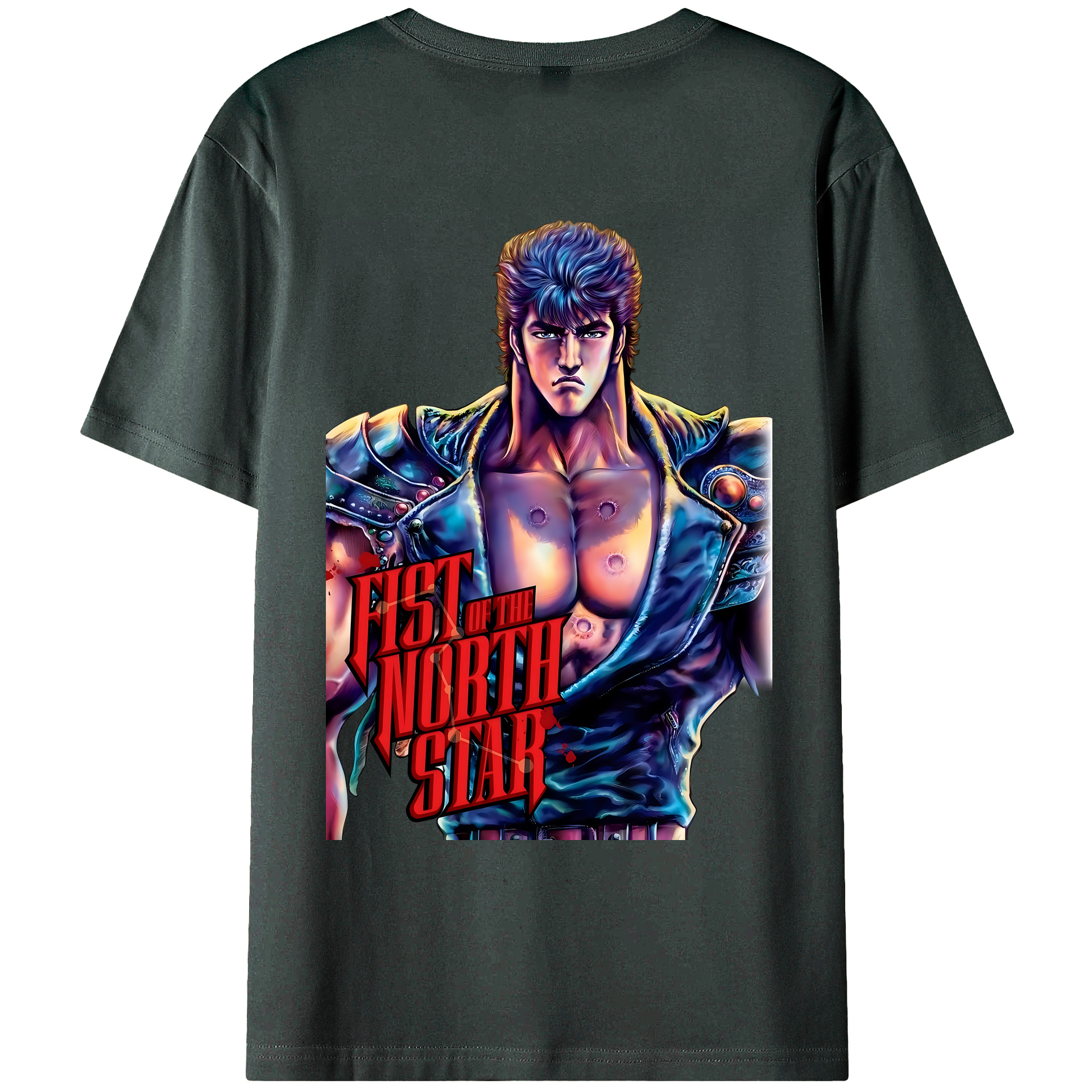 （画像用） 北斗の拳 Fist of the North Star 綿100％ メンズ半袖Tシャツ（バックプリント） 通気性